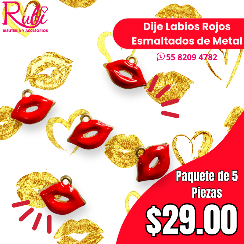 Dije Labios Rojos Esmaltados de Metal