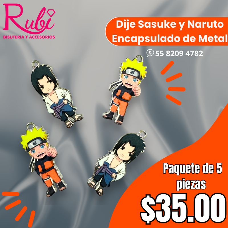 Dije Sasuke y Naruto Encapsulado de Metal