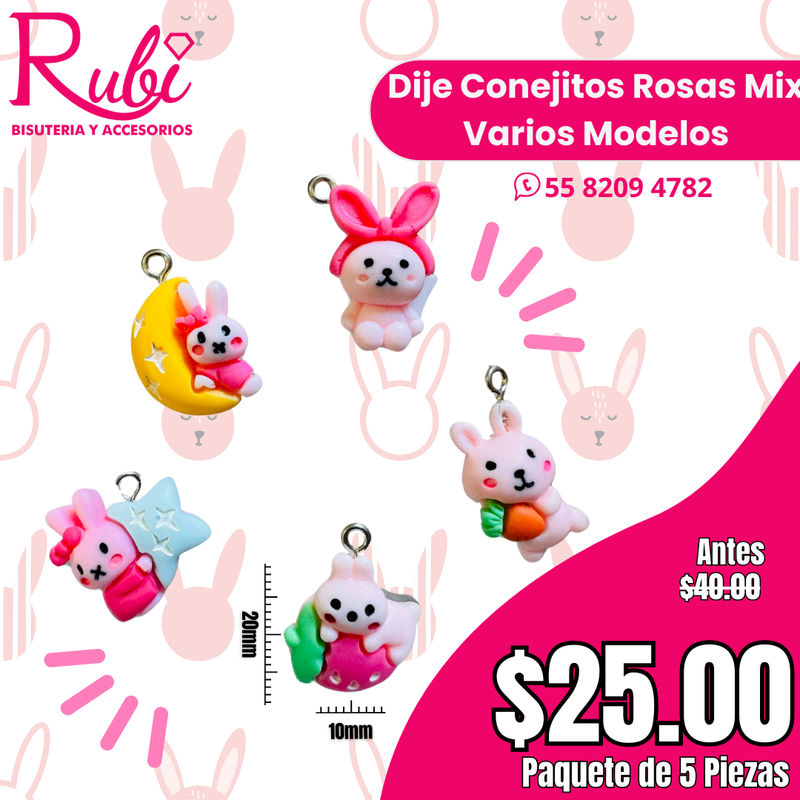 Dije Conejitos Rosas Mix Varios Modelos