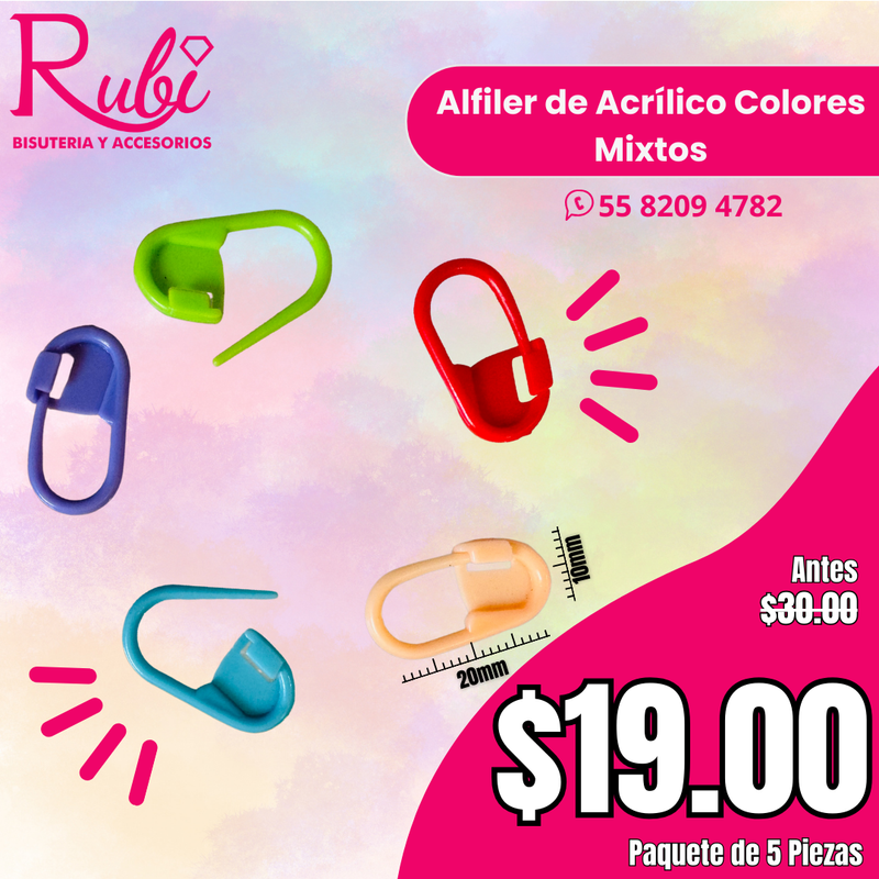 Alfiler de Acrílico Colores Mixtos