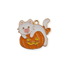 Dije Calabaza con Gato Blanco Esmaltado Dije - Accesorios Rubi