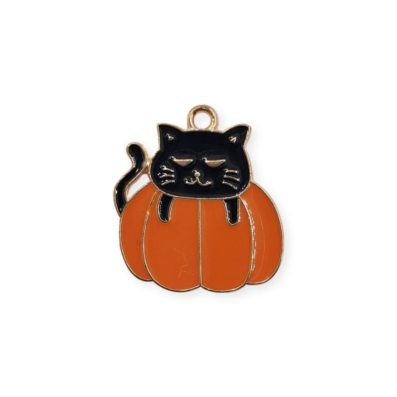 Dije Calabaza con Gato Negro Esmaltado Dije - Accesorios Rubi