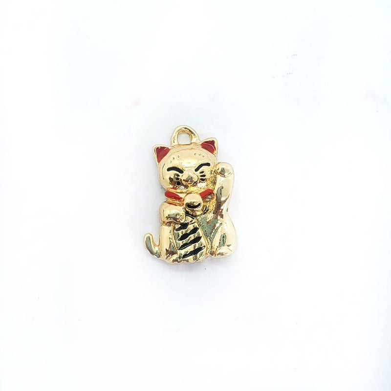 Dije Gato de la Suerte Dorado de Metal Dije - Accesorios Rubi